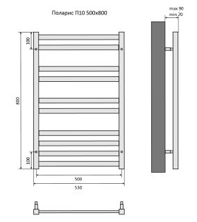 Водяной полотенцесушитель Aquatek Поларис AQ KO1080BL П10 50x80см чёрный муар
